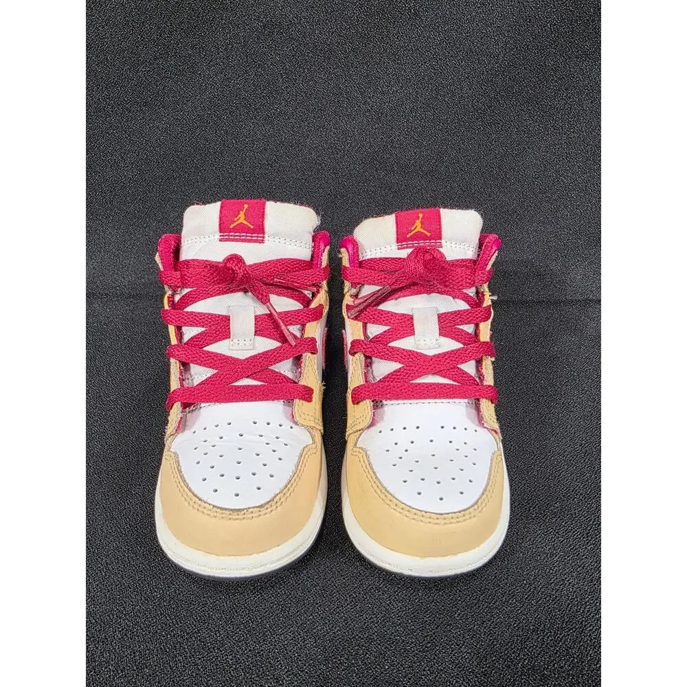 Nike Air Jordan 1 Mid TD Leather Light Curry Cardinal Red Toddler 8C